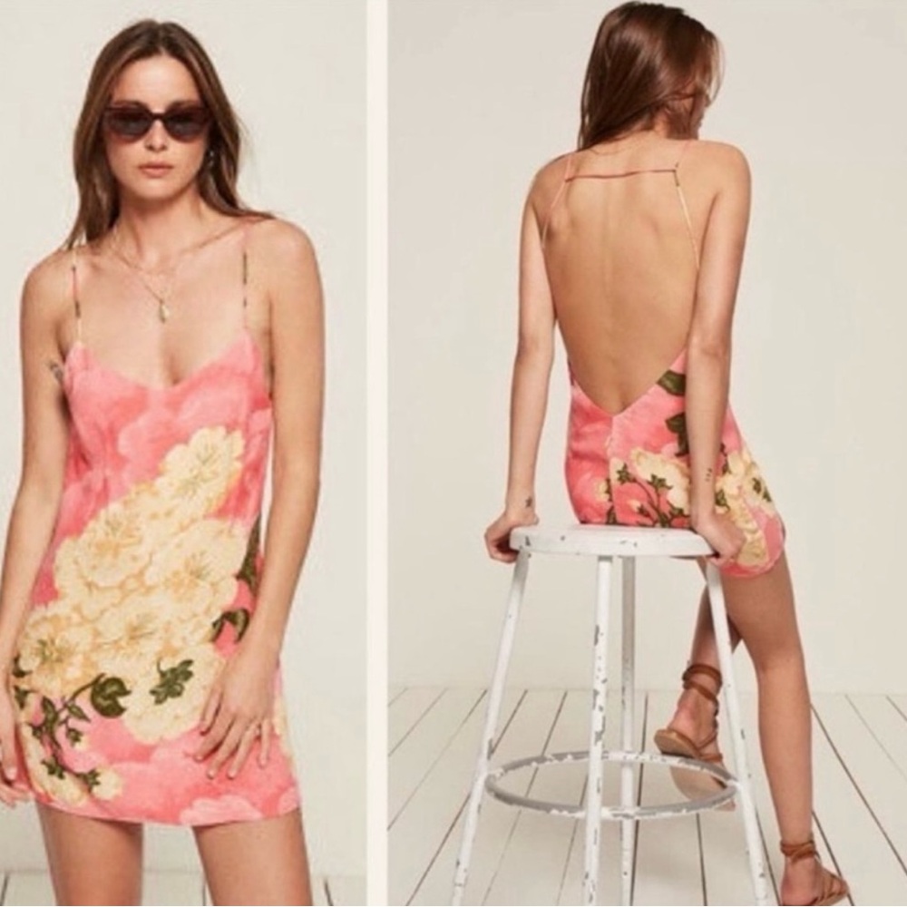 Reformation Hanoi Pink Floral Backless Dress